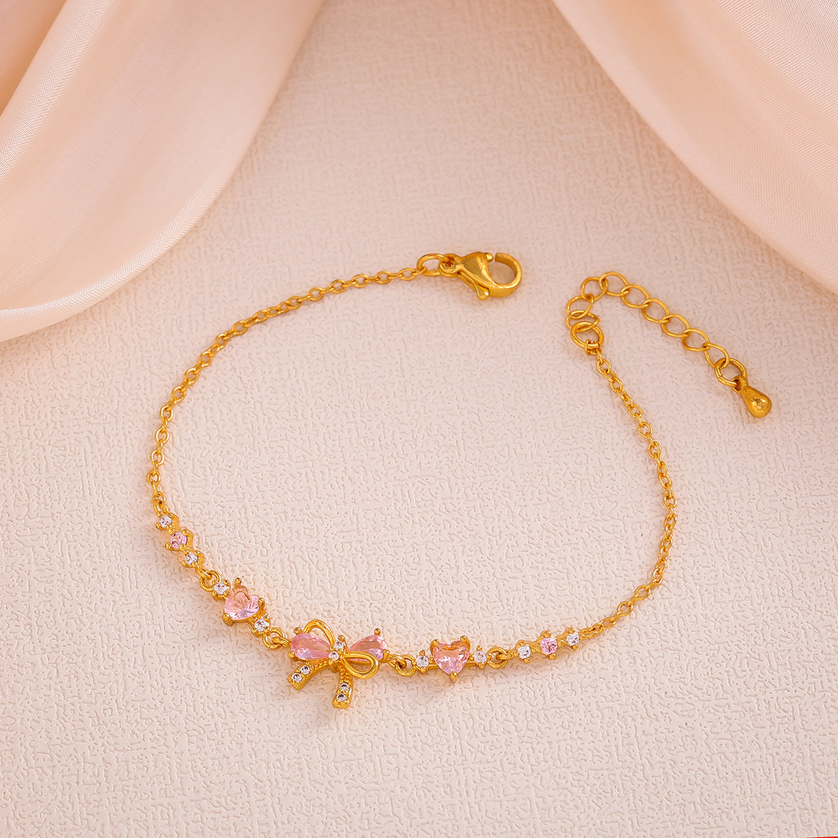 Cute Bow Heart Zircon Gold Plated Bracelet
