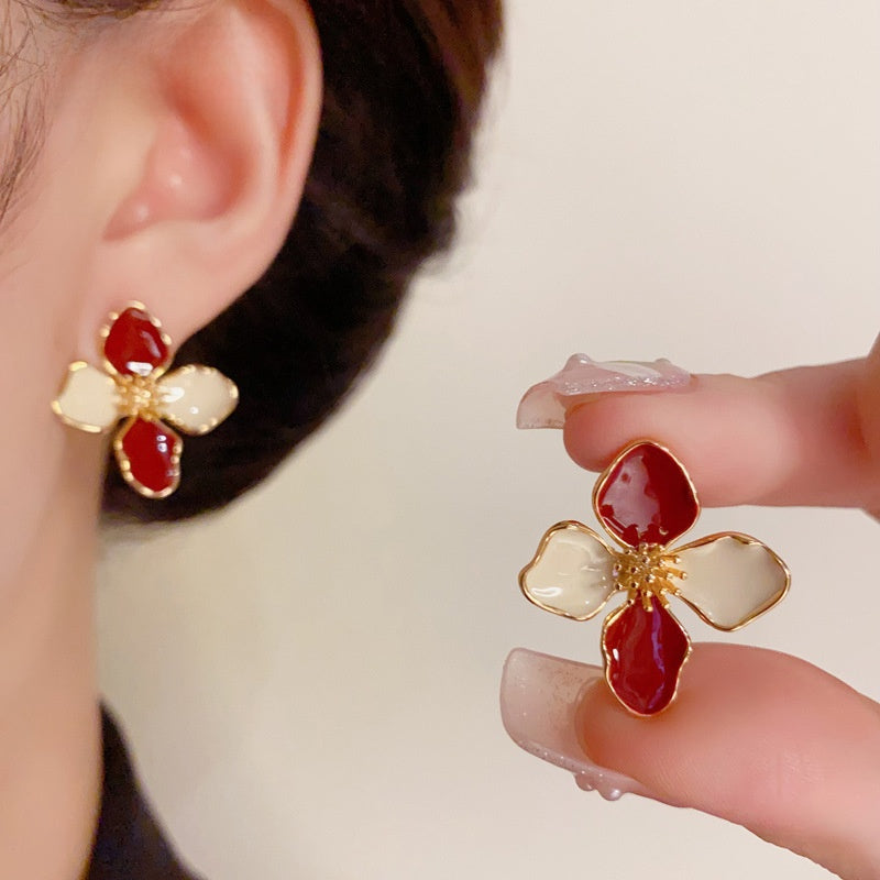 Korean version of green flower earrings