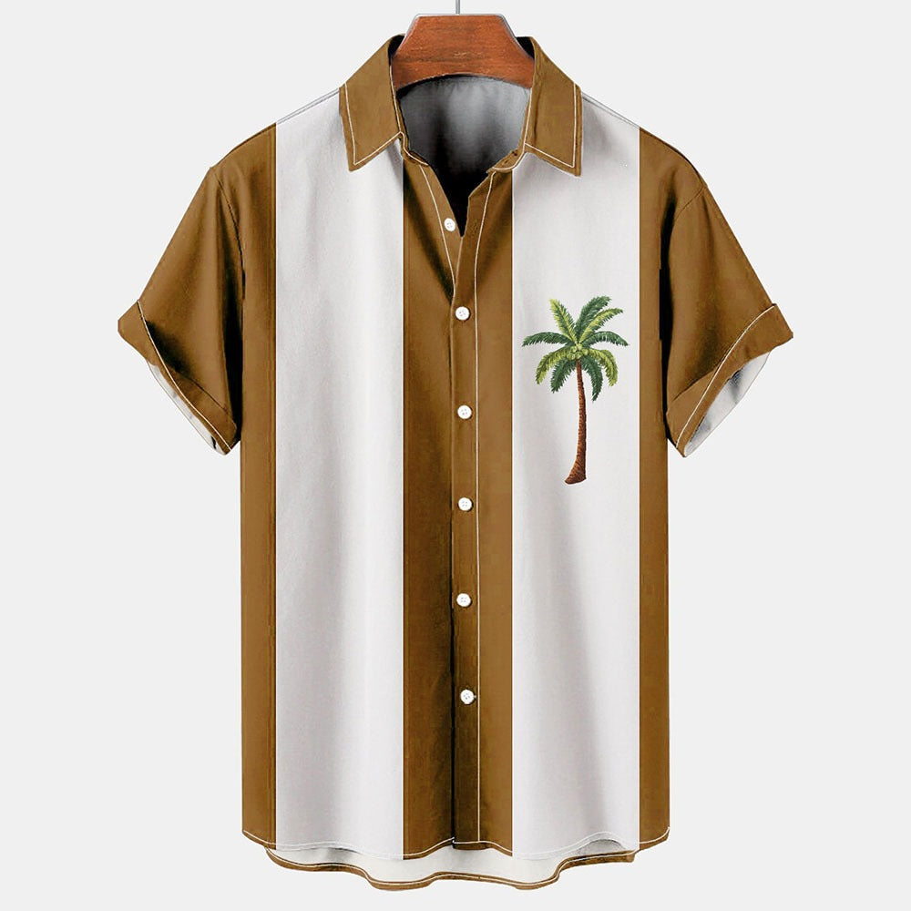 Plus-Size Summer Short-Sleeve Shirt with Palm Tree Pattern