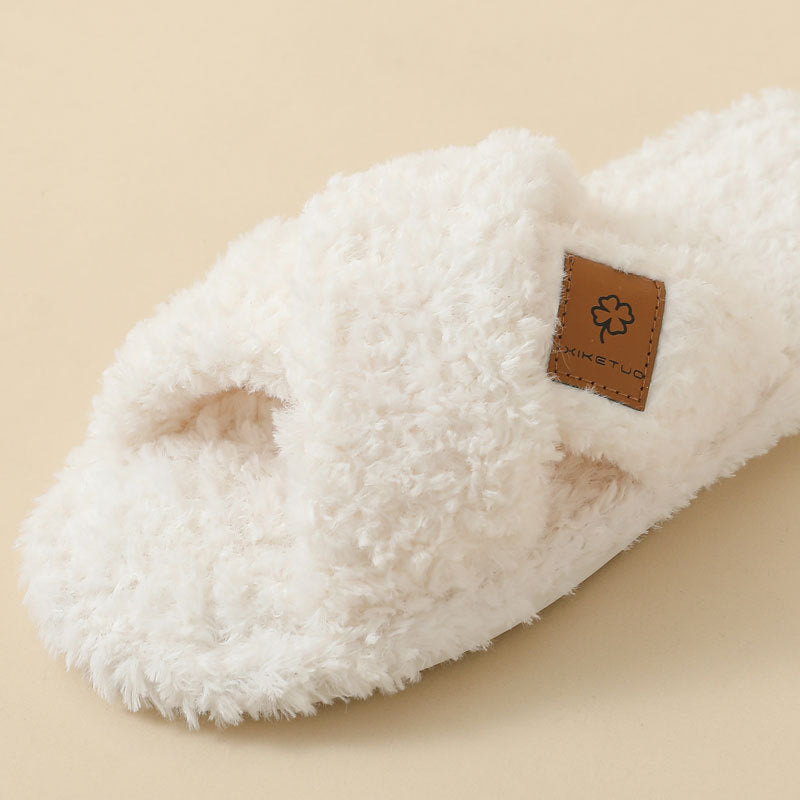 Women Plush Open Toe Indoor Slippers