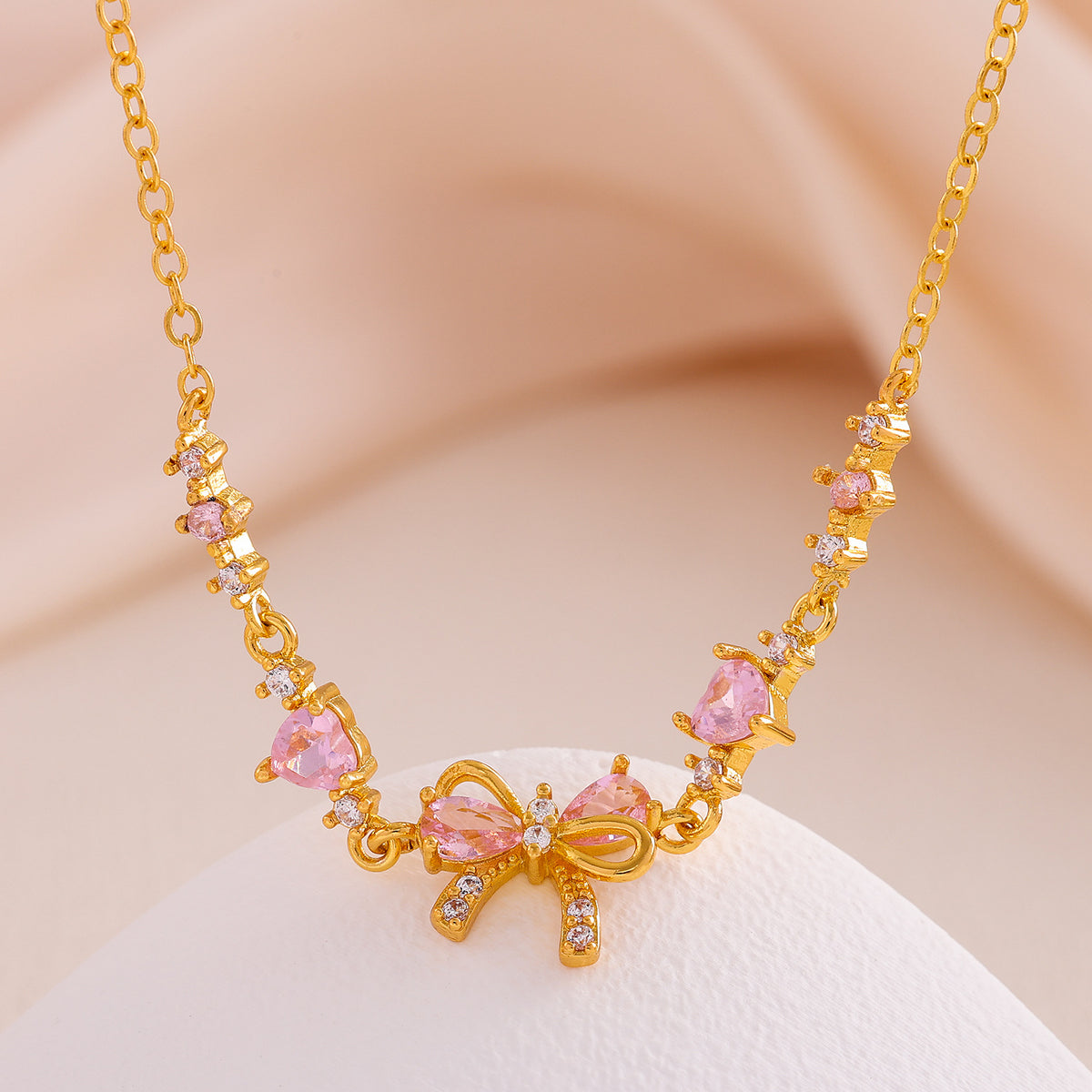 Cute Bow Heart Zircon Gold Plated Bracelet