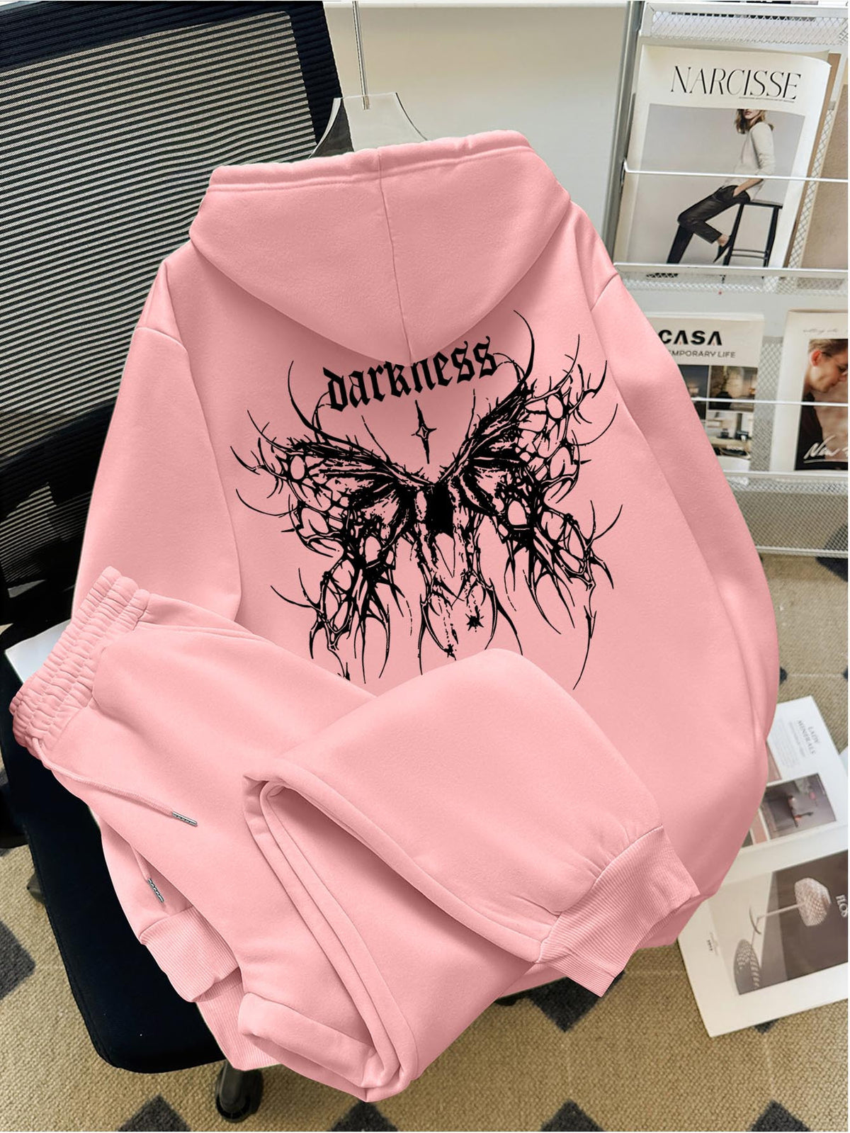 Gothic Print Hooded Sweatshirt