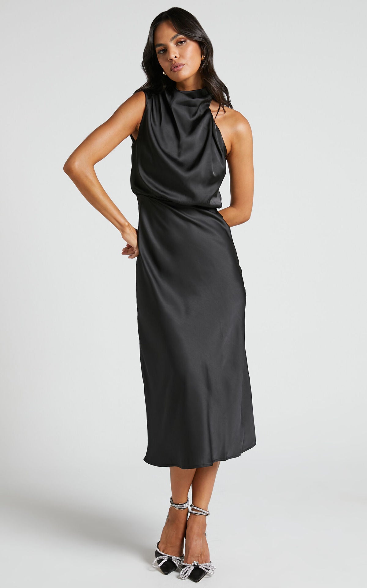 Silken Aura Satin Midi Dress