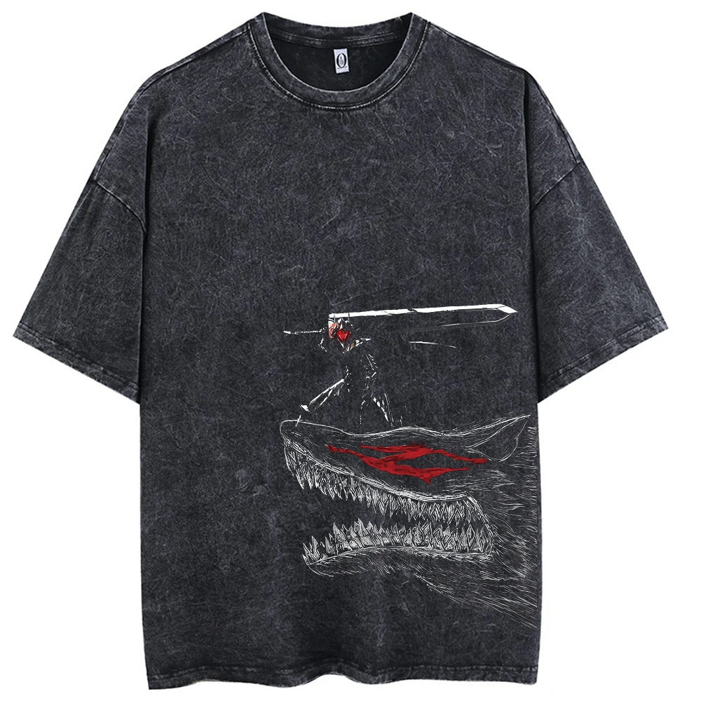 Casual Short-Sleeve T-shirt with Anime-Inspired Berserk Prints