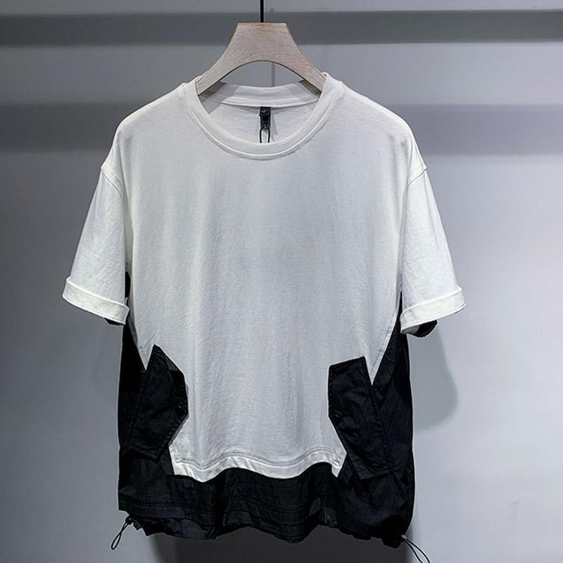 Retro Color Block Short Sleeve T-Shirt - Black & White, Sizes M-4XL