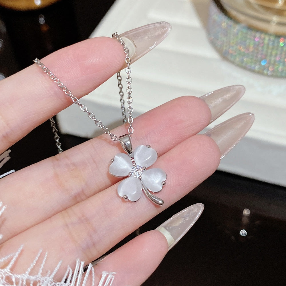 Titanium Steel Zircon Necklace with Geometric Pendant