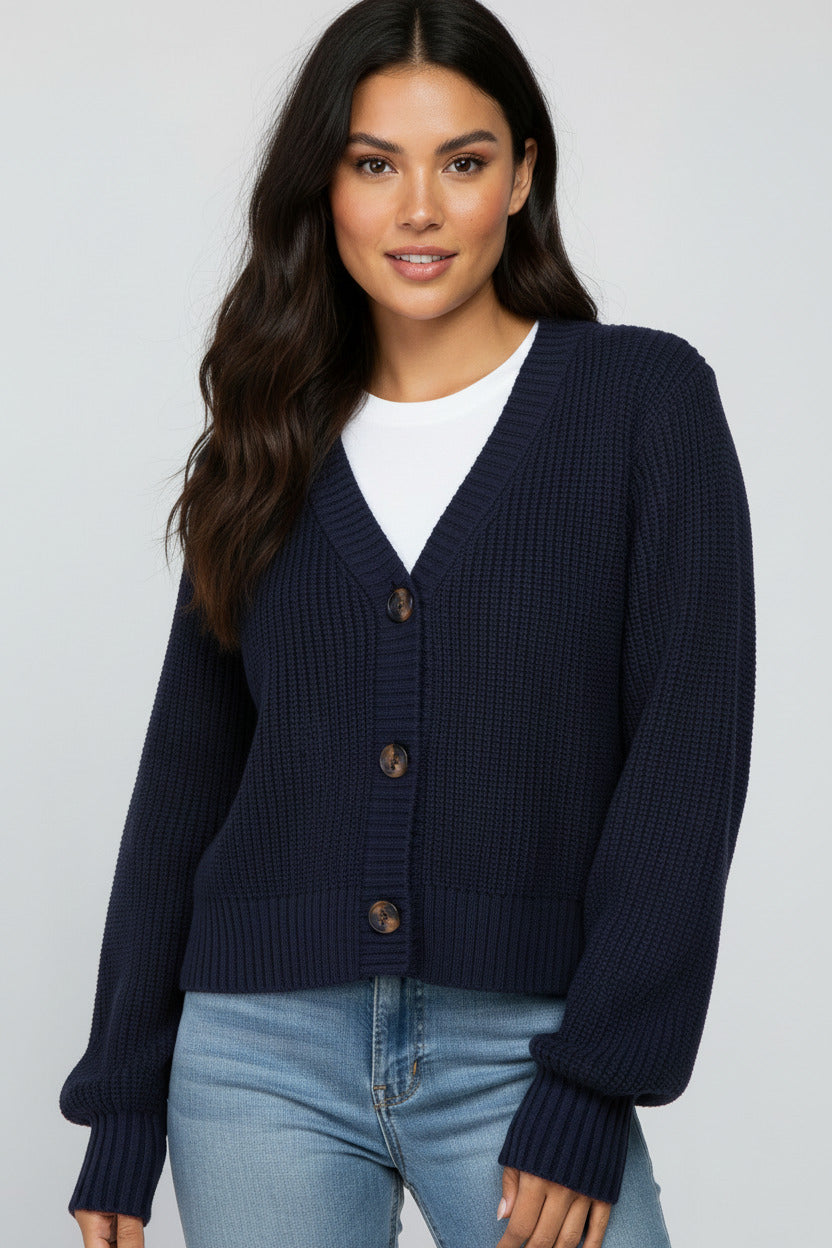 LuxeWave V-Neck Knit Cardigan