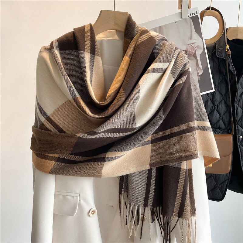 Plaid Scarf Unisex Long Tassel Imitation Cashmere Shawl