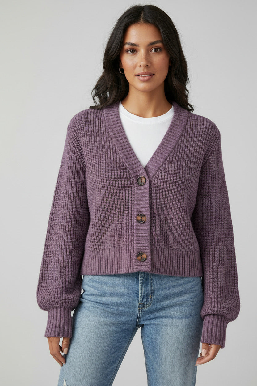 LuxeWave V-Neck Knit Cardigan