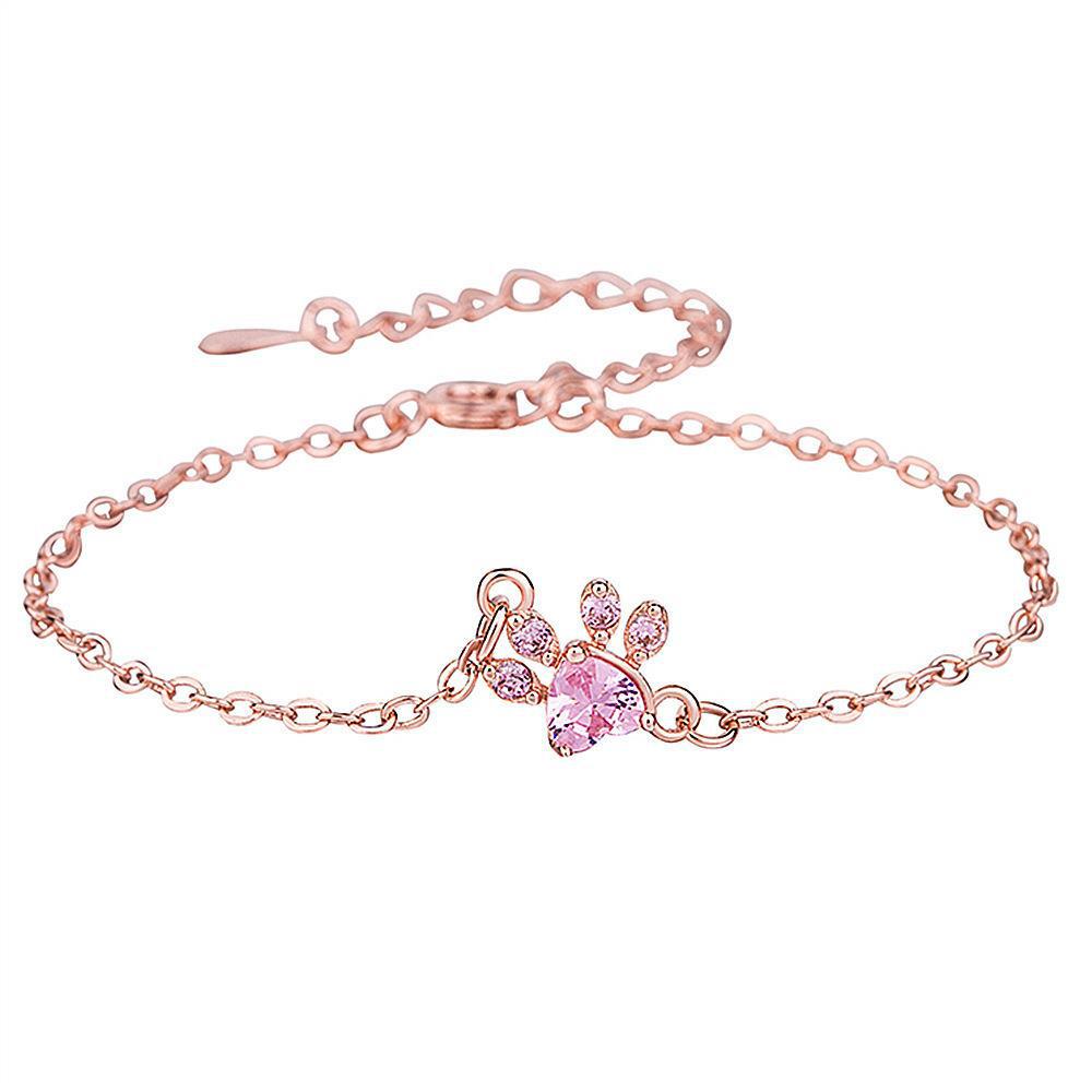 Cat Paw Heart-Shaped Necklace, Stud Earrings, Bracelet, and Ring