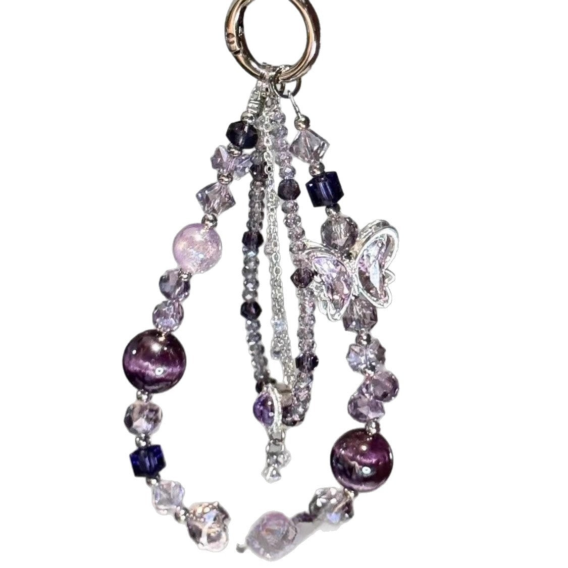 Purple Butterfly Beaded Mobile Phone Chain