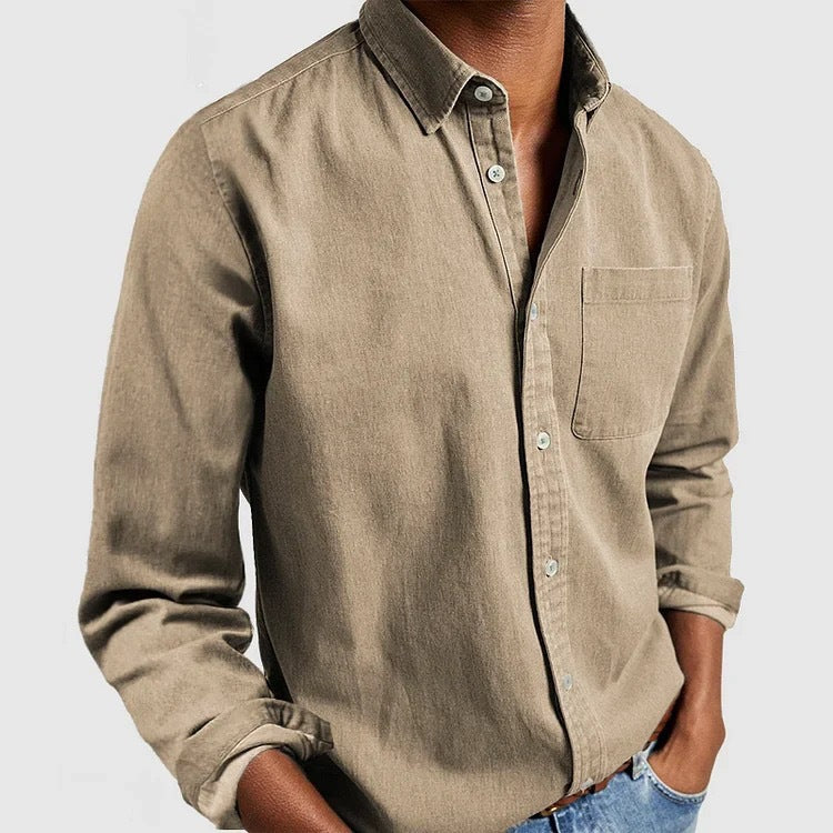 Men's Long Sleeve Turn-Down Collar Shirt in Multiple Colors