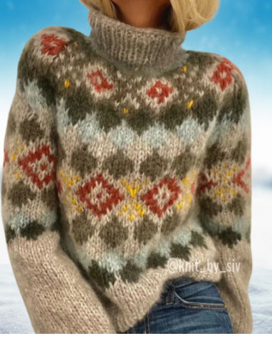 Pullover thick needle jacquard sweater women's
