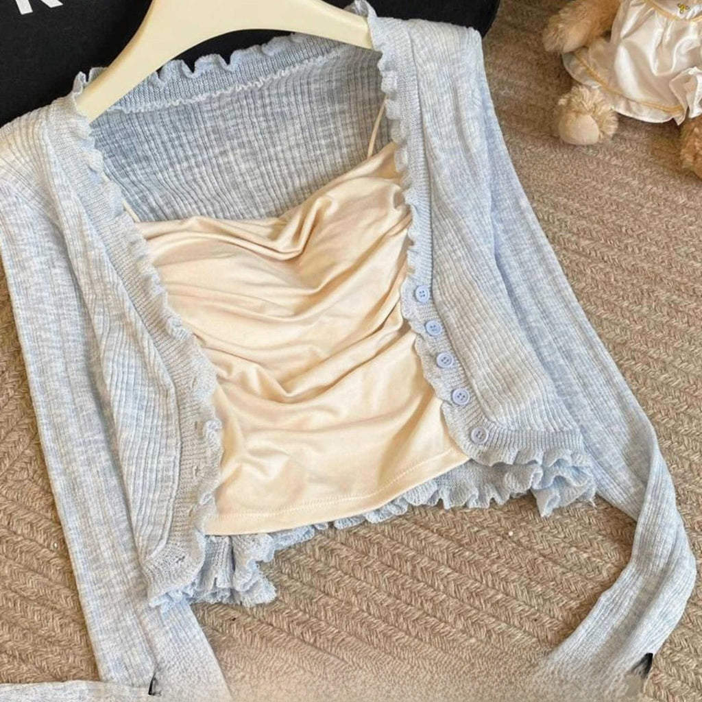Korean Off-Shoulder Pleated Camisole Top with Adjustable Straps