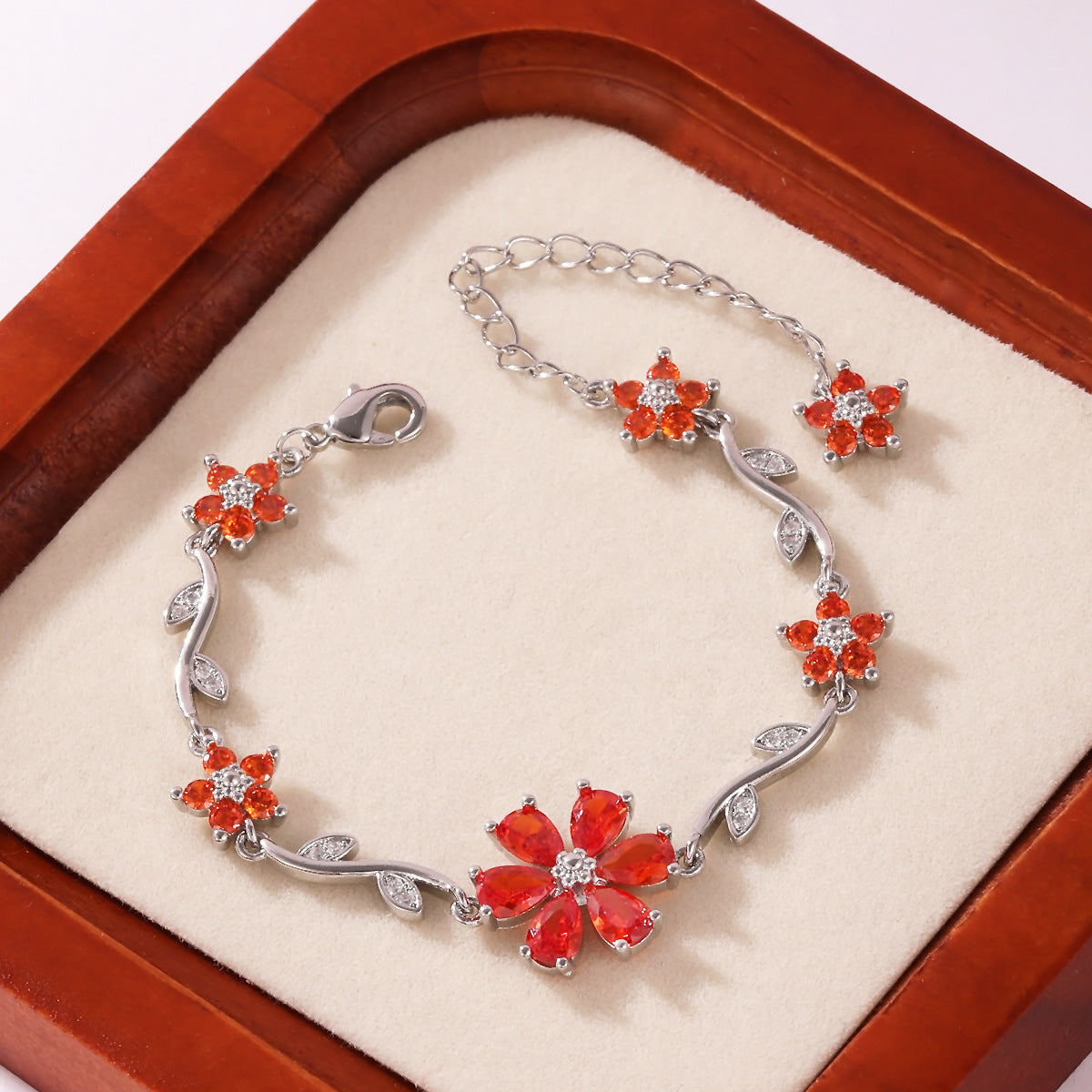 Floral Copper Inlaid Diamond Bracelet