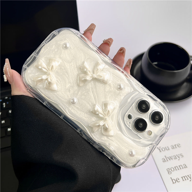 Epoxy Pearl Bow Silicone iPhone Case