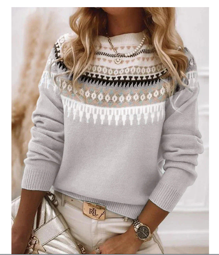 Pullover thick needle jacquard sweater women's
