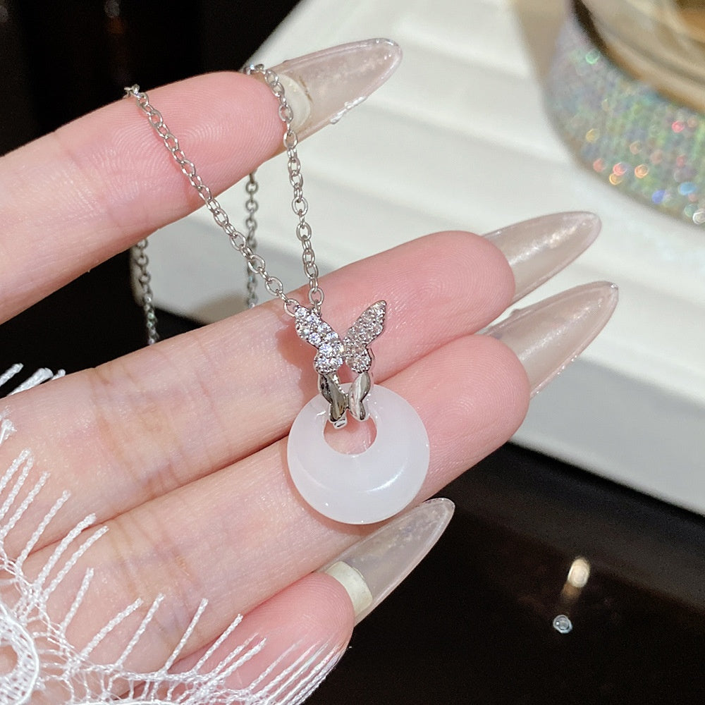 Titanium Steel Zircon Necklace with Geometric Pendant