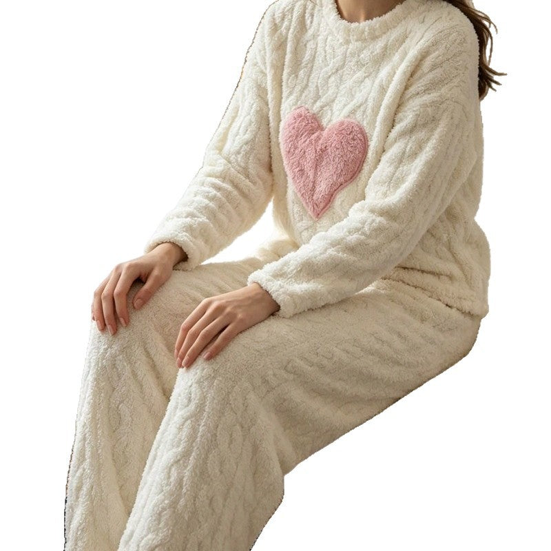 Womens Plush Heart Print Pajama Set
