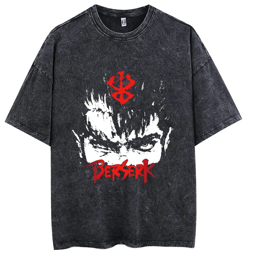 Casual Short-Sleeve T-shirt with Anime-Inspired Berserk Prints