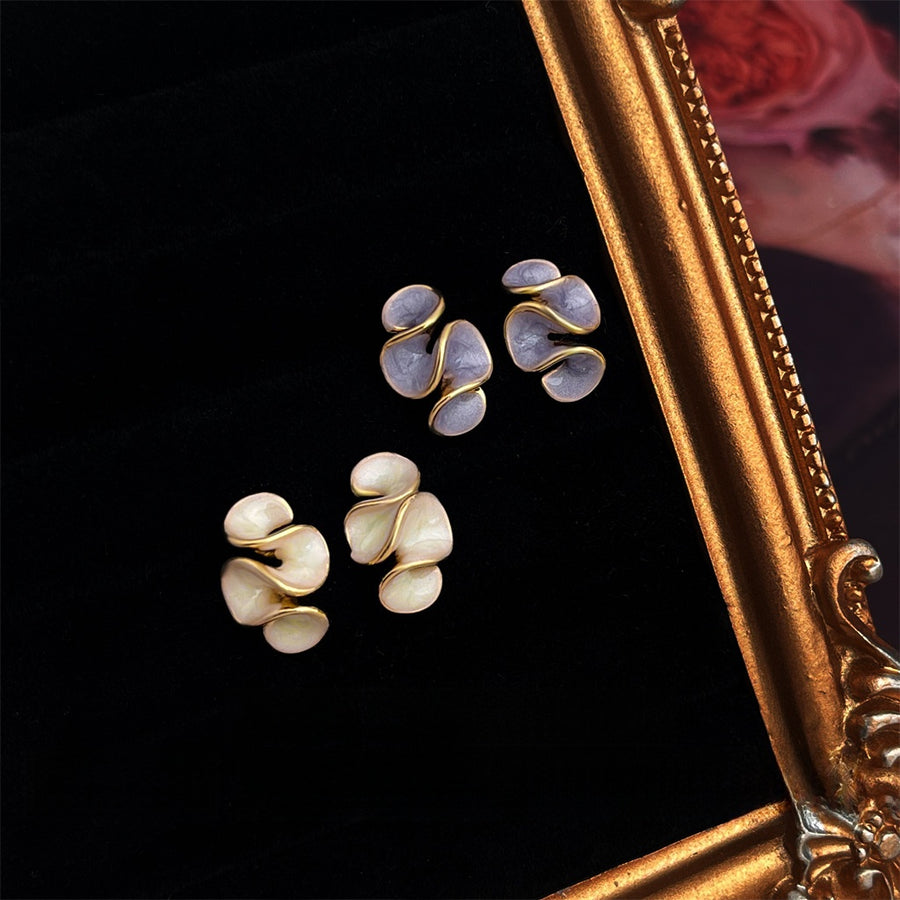 Vintage Enamel Drip Glaze Spiral Pleated Earrings