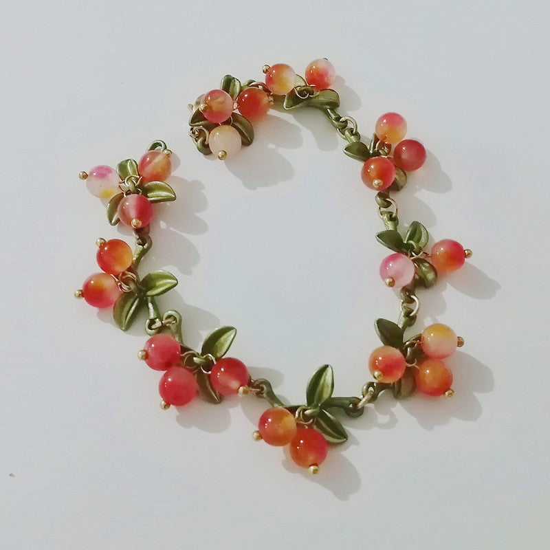 Vintage Floral Pearl Bracelet with Berry Accents