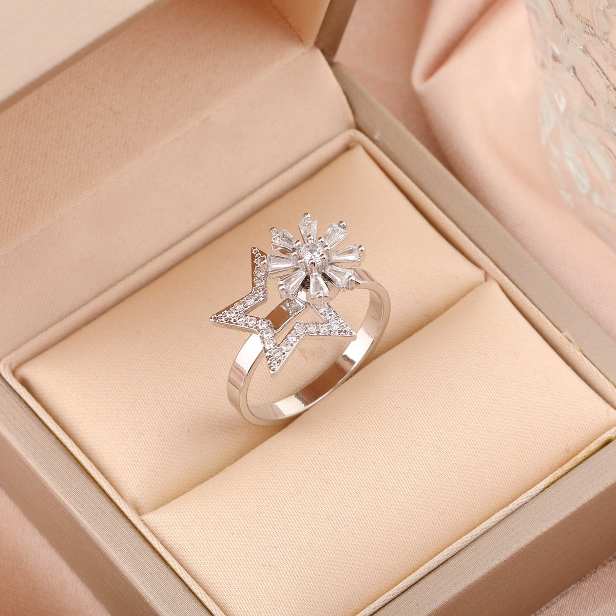 Adjustable Spinning Zircon Copper Ring