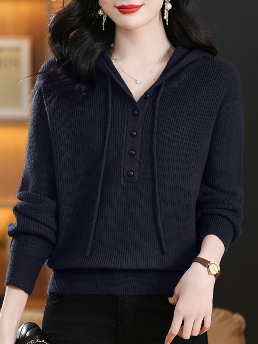 Womens Hooded Knitted Sweater
