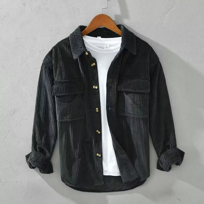 Retro Corduroy Long-Sleeved Shirt - Slim Fit Vintage Style