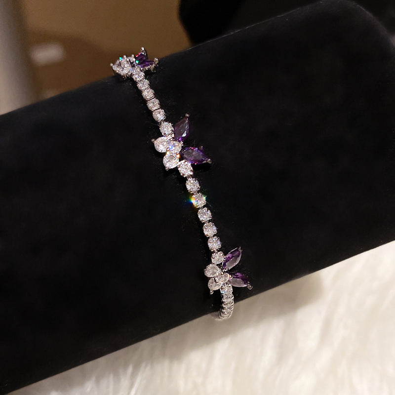 French Style Pink Zircon Flower Bracelet