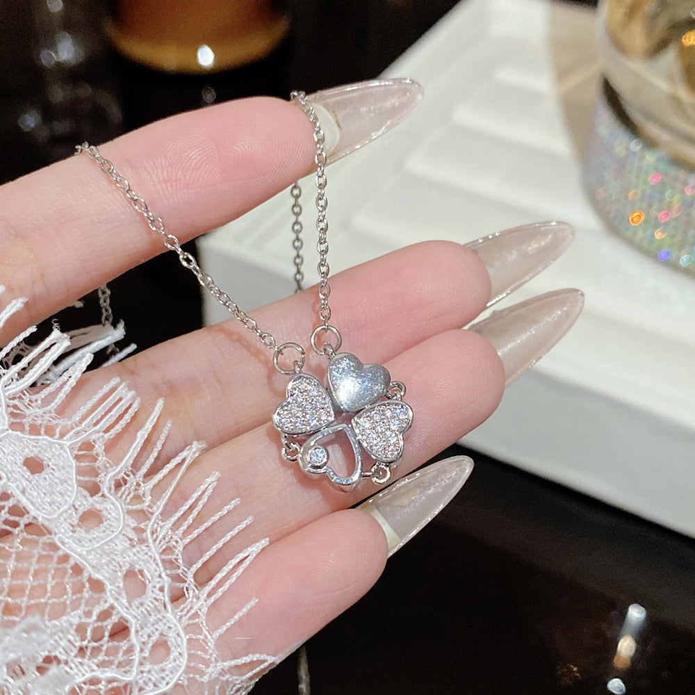Titanium Steel Zircon Necklace with Geometric Pendant
