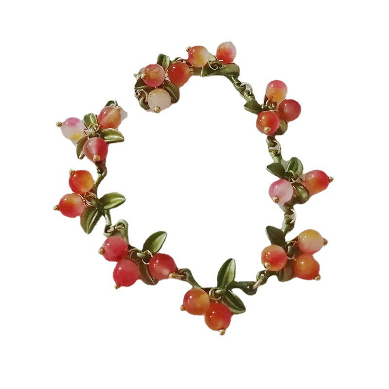 Vintage Floral Pearl Bracelet with Berry Accents