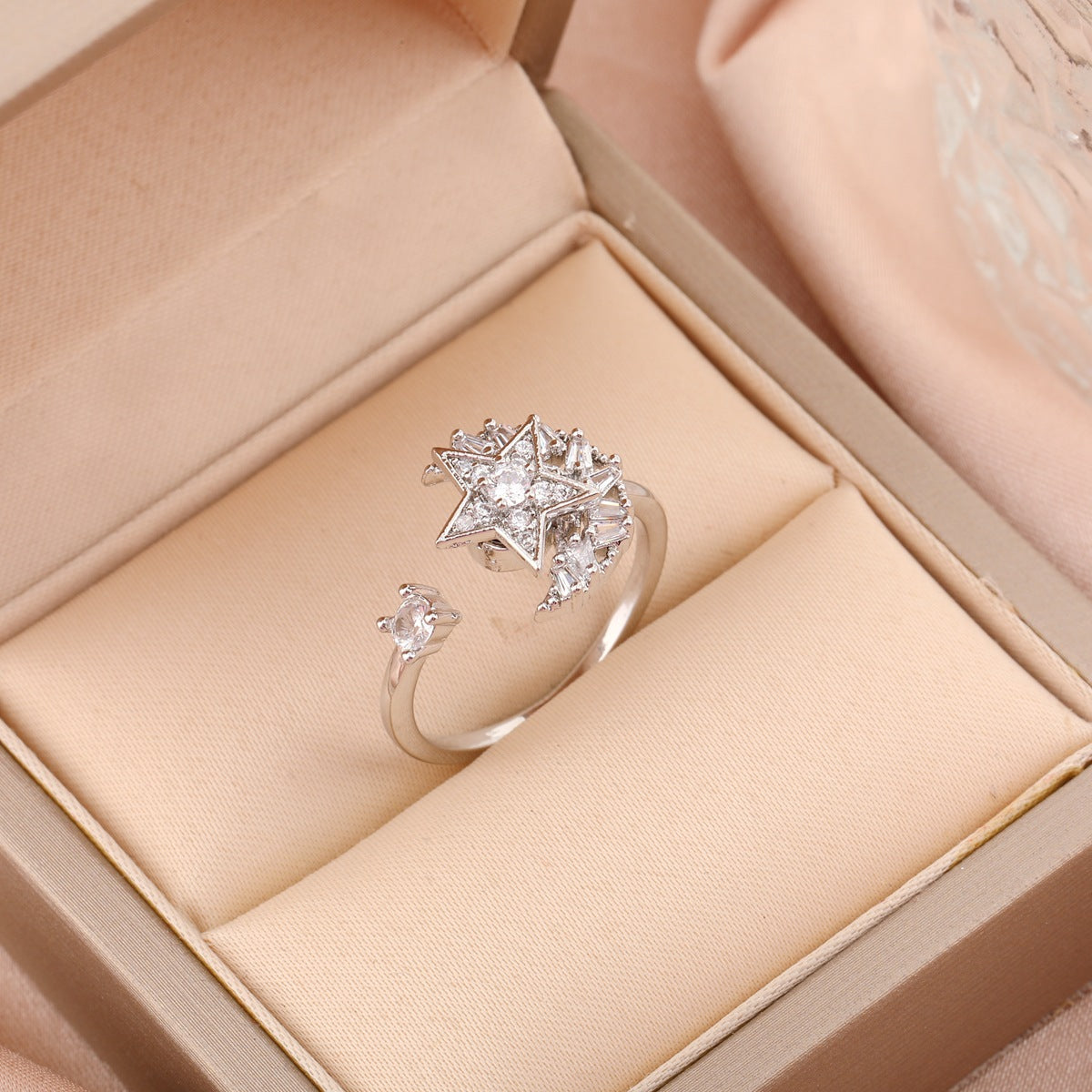Adjustable Spinning Zircon Copper Ring