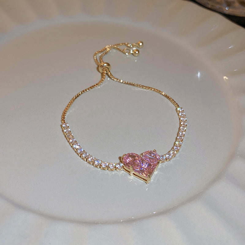 French Style Pink Zircon Flower Bracelet