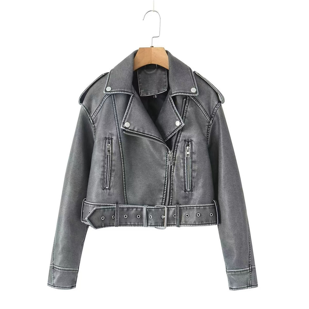 Womens Two-Tone PU Leather Jacket