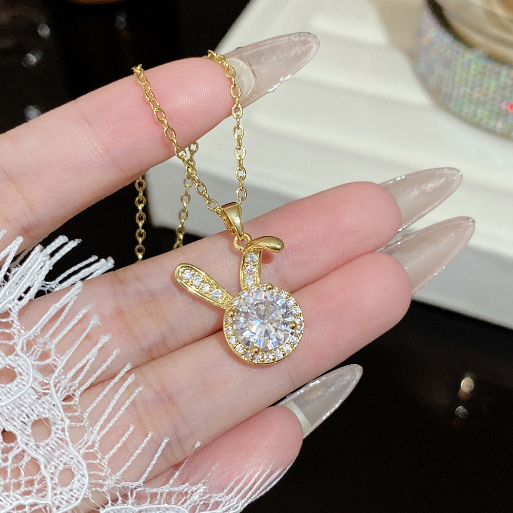 Titanium Steel Zircon Necklace with Geometric Pendant