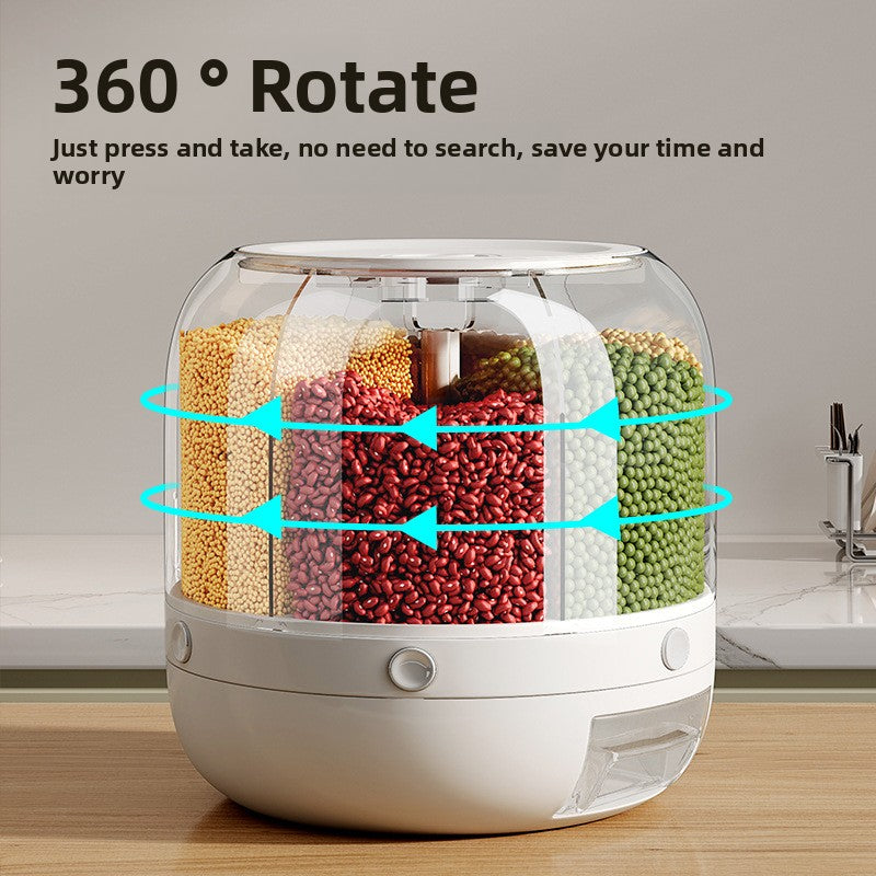 Rotating Grain Storage Box with Six Compartments