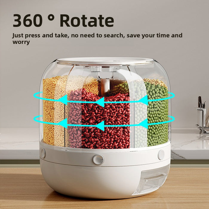 Rotating Grain Storage Box with Six Compartments