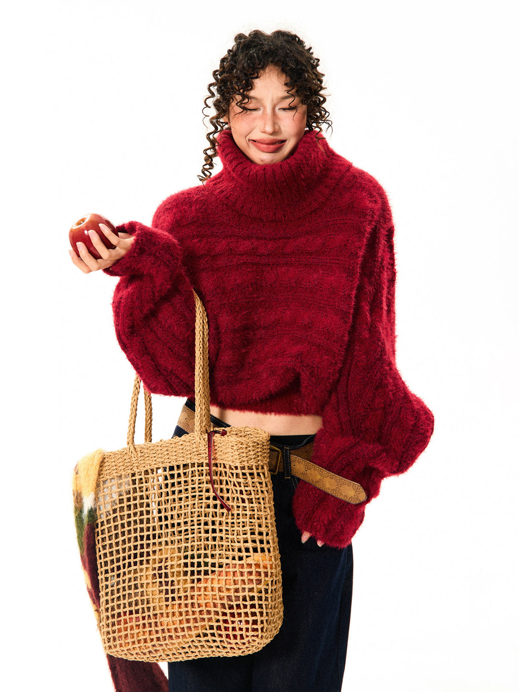 Women's One-Shoulder Red Sweater