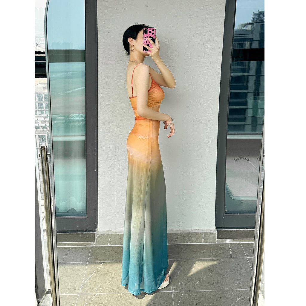 Mesh Deep Neck Suspender Dress