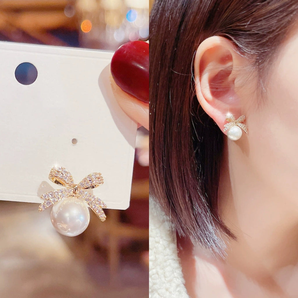 Bowknot Rhinestone Earrings for Women