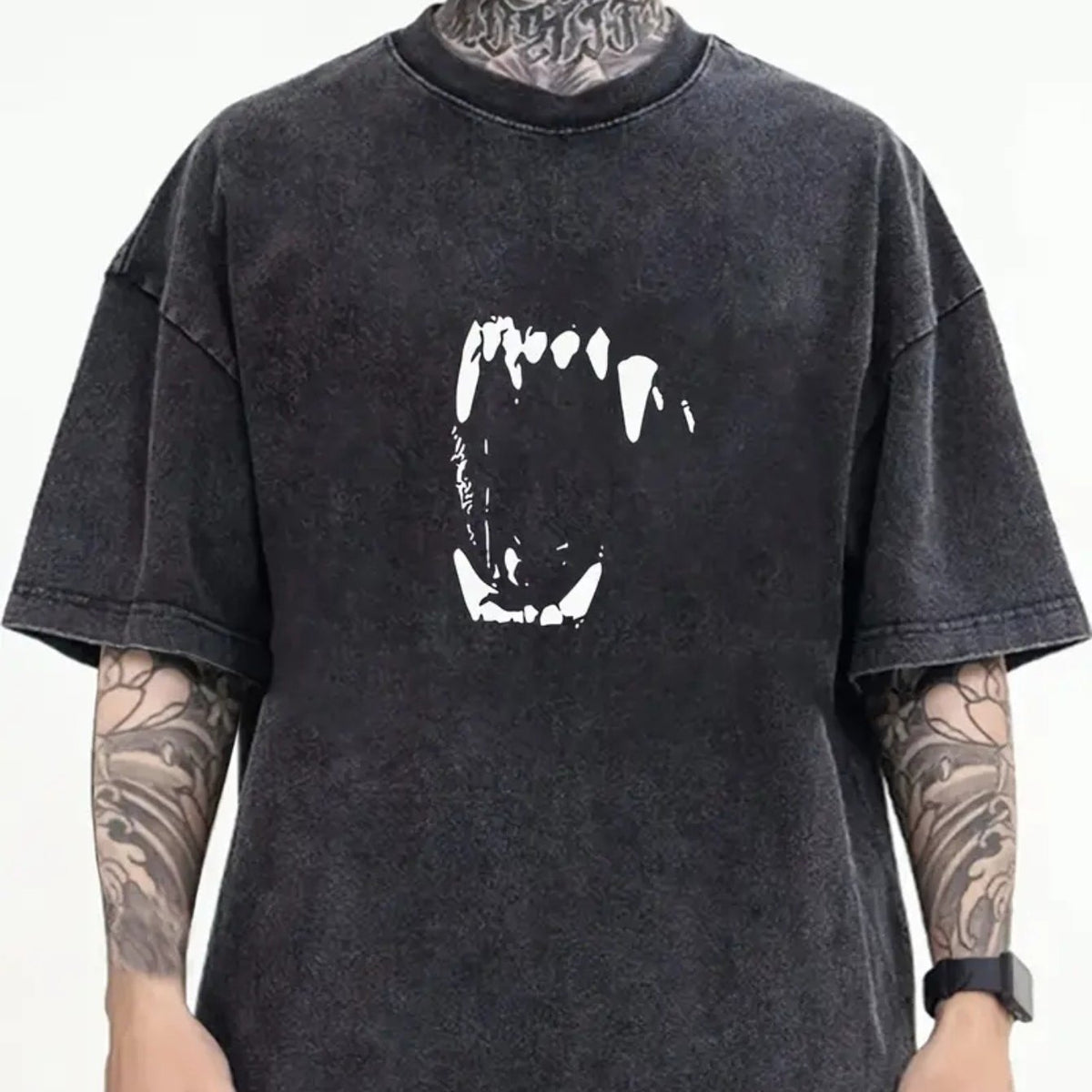 Men's Printed Cotton T-Shirt with Custom Tooth Pattern