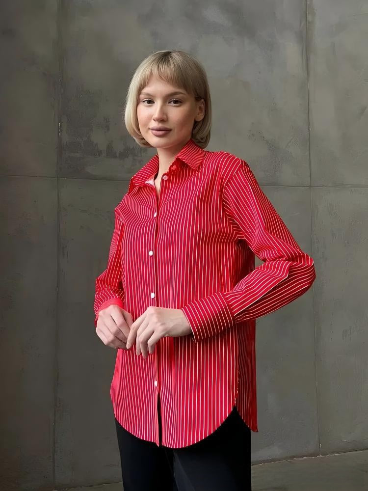 Loose plus-size striped women's shirt