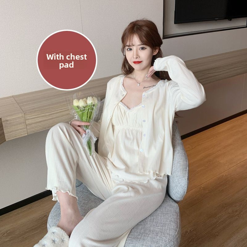 Sling Nightgown with Chest Pad Thin Three-piece Set