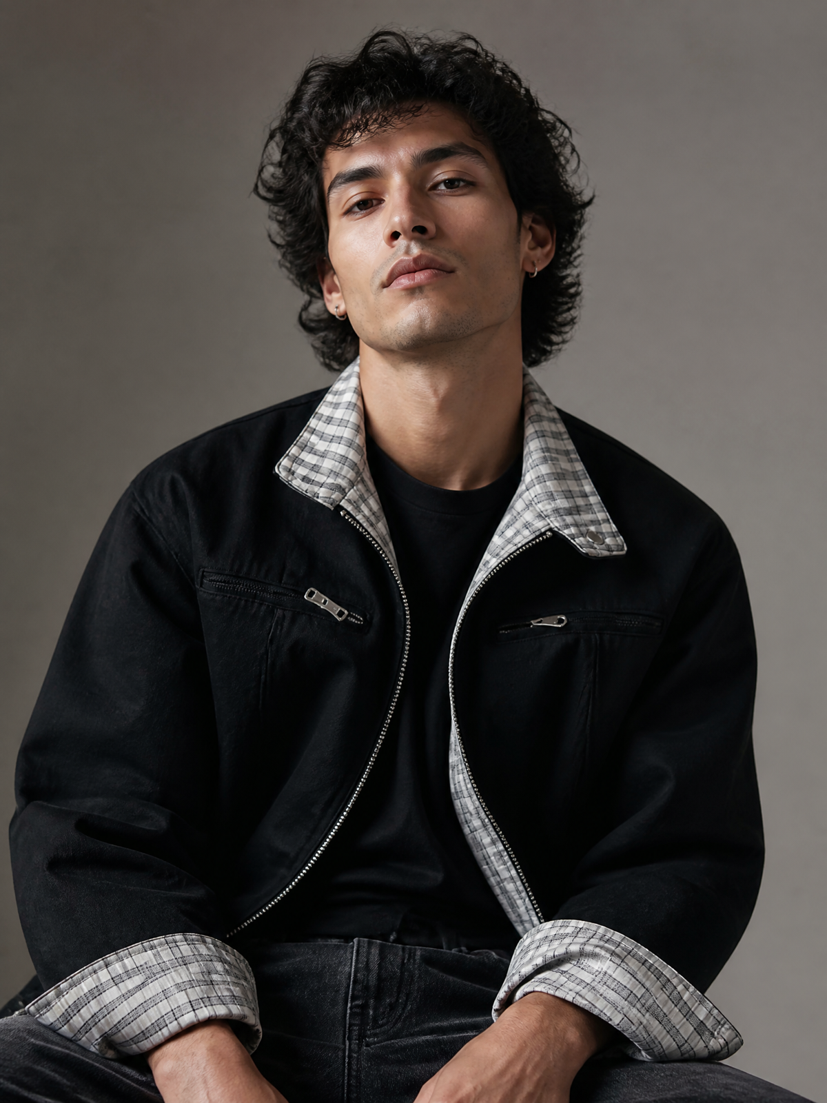 Canvas Utility Jacket, Boxy Fit Stand-Collar Outerwear