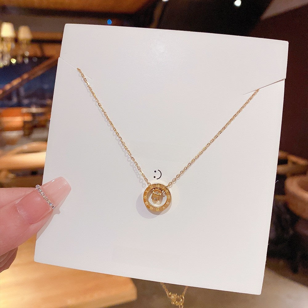 Titanium Steel Zircon Necklace with Geometric Pendant
