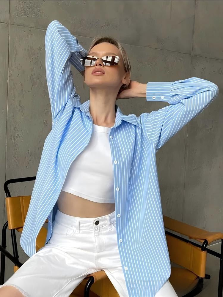 Loose plus-size striped women's shirt