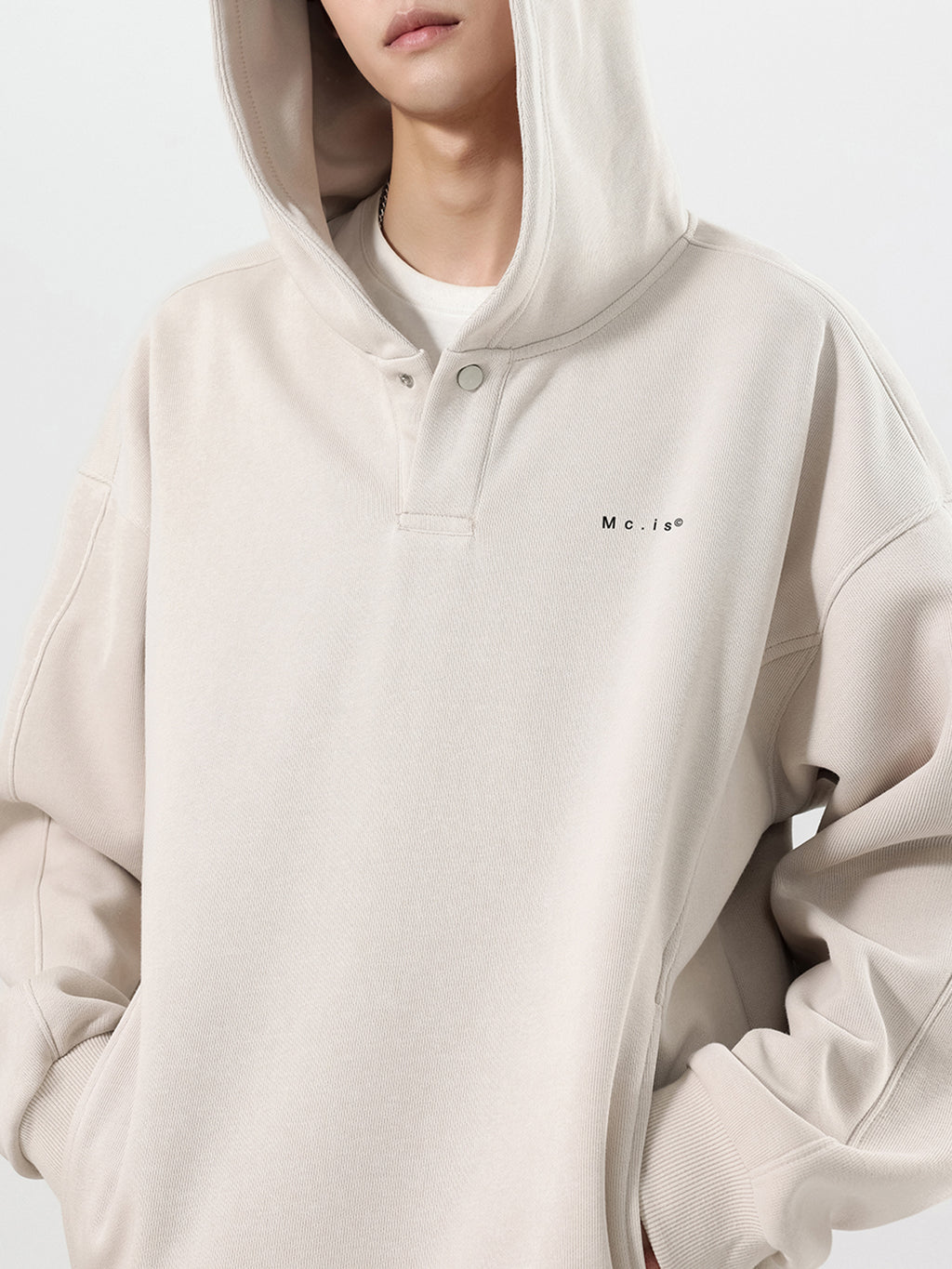 Men's Deconstructed Hoodie Drawstring Hem Letter Print Pullover Sweatshirt