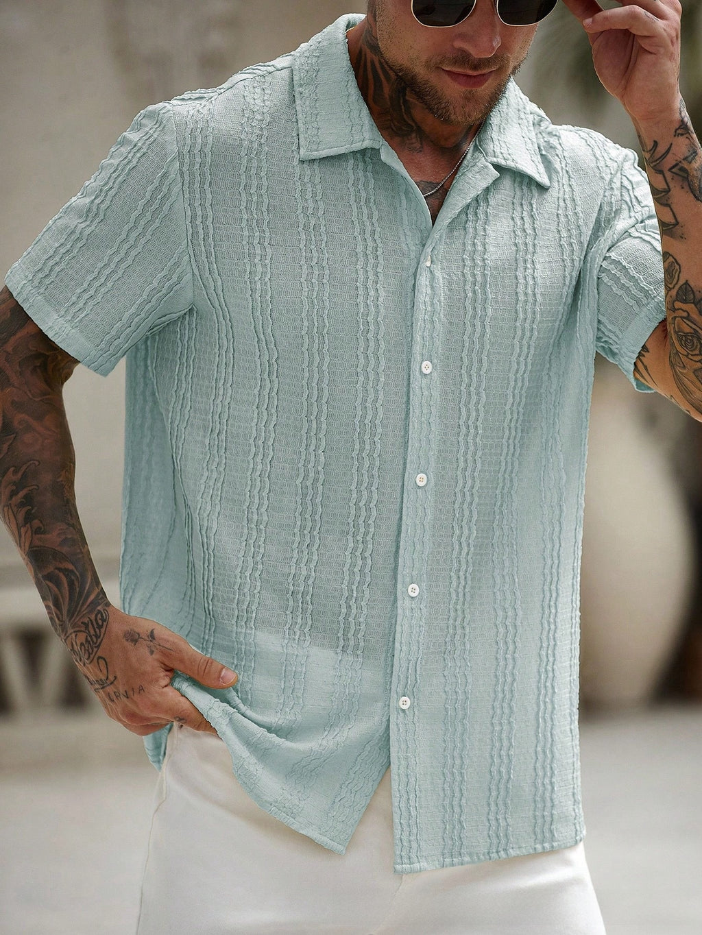 Teem Casual Short Sleeve Button-Up Shirt for Men