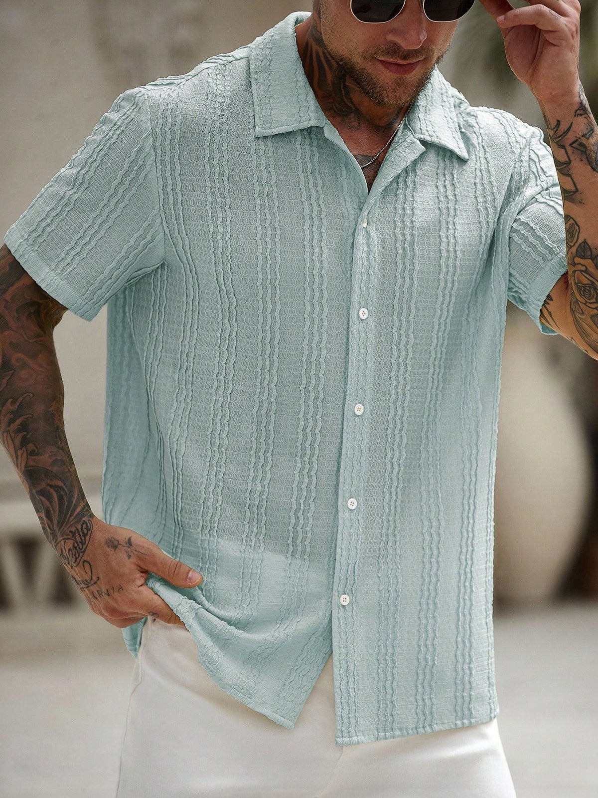 Teem Casual Short Sleeve Button-Up Shirt for Men